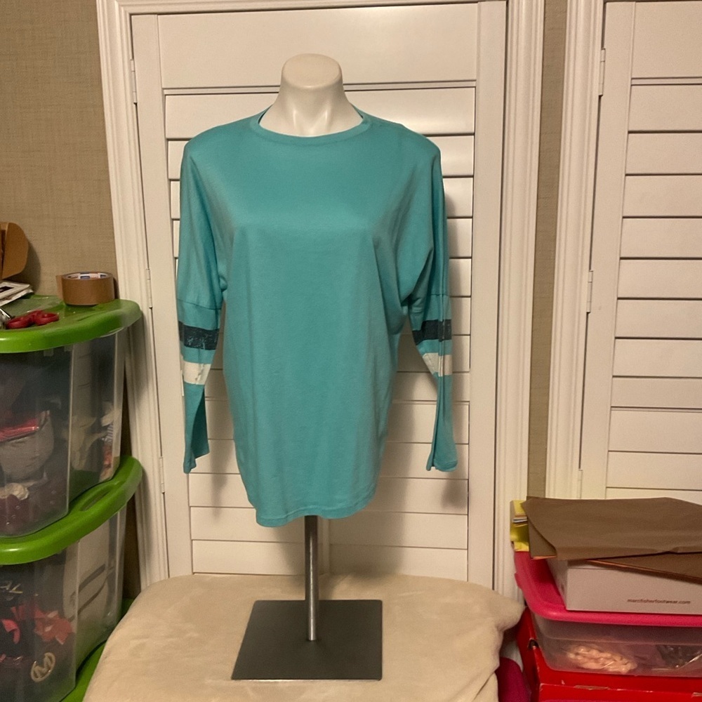 Aqua Women's Sweatshirt with Striped Sleeves